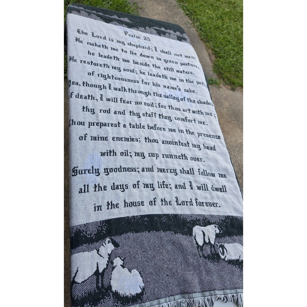 Vintage Crown Crafts Psalm 23 Woven Tapestry Throw Blanket 100% Cotton Fringed